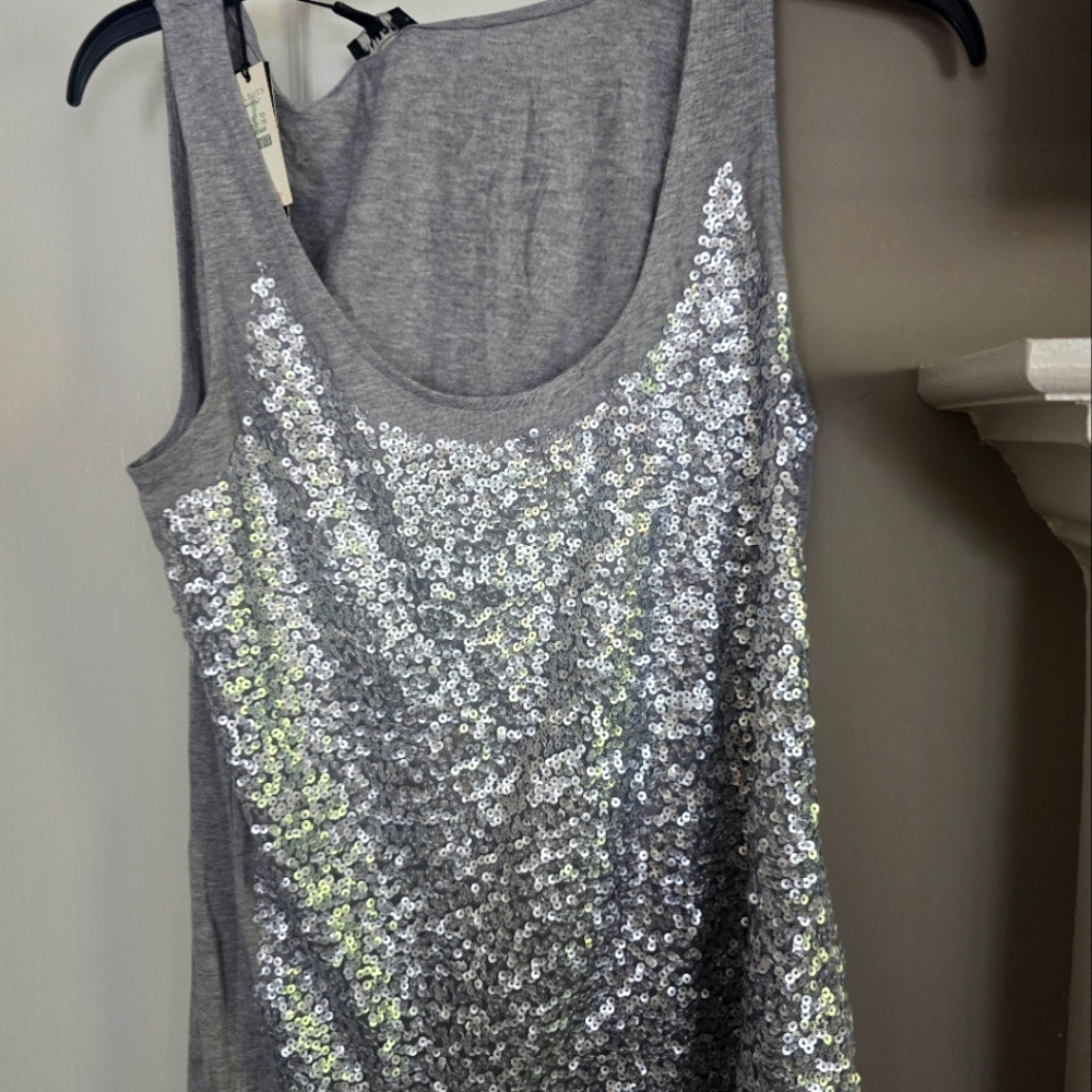 Talbots Silver Sequin Gray Sleeveless Top Size M New with tags